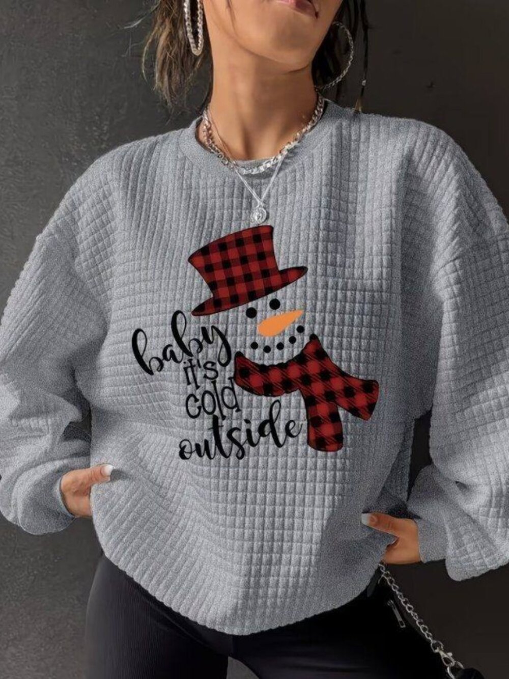 Women's 4XL "Baby it's cold outside" Waffle Weave Print Sweatshirt